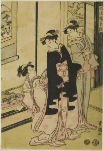 Model Gallery: Women viewing miniature landscape, from the series 'Furyu moro hanami uwari', n