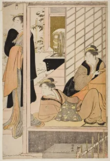 Right Sheet Of Oban Diptych Prints: Women Viewing a Snowy Garden from a Parlor, c. 1786. Creator: Torii Kiyonaga