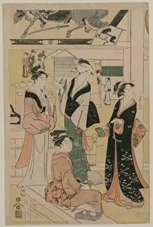 Ch Bunsai Eishi Japanese Gallery: Women Visiting a Tea Stall on the Precincts of a Temple, early 1790s. Creator: Ch?bunsai Eishi