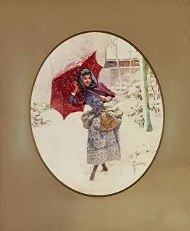 Women walk through the snow, c. 1900. Artist: Solomko, Sergei Sergeyevich (1867-1928)