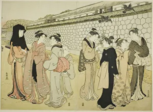 Masonry Prints: Women Walking by a Moat, 1780s. Creator: Katsukawa Shuncho