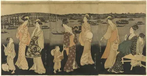 Firework Display Prints: Women watching fireworks at Sumida River, Japan, c. 1795 / 96. Creator: Kitagawa Utamaro