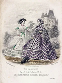 Jules David Prints: Two women wearing the latest fashions in an outdoor setting, 1860