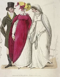 Anon Anon Anonymous Gallery: Two women wearing walking dresses accompanied by a man, c1810. Artist: W Read