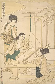 Textile Industry Gallery: Women Weaving Silk Cloth, ca. 1800. Creator: Kitagawa Utamaro