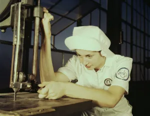 Aeronautics Gallery: Women in white doctor Navy planes (motors) at the Naval Air Base, Corpus Christi, Texas, 1942