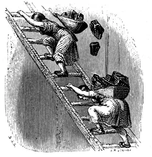Women workers hauling coal to the surface up a ladder Women workers hauling coal to the surface up a ladder