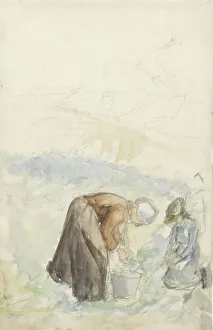 Reaping Prints: Two women working on the land, 1834-1911. Creator: Jozef Israels