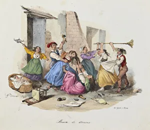1840 Prints: Women's brawl. From Scene di vita e costumi napoletani