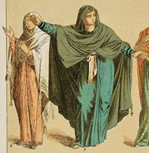 1882 Prints: Women's dress with long tunic, Byzantines, (400-600), Eastern Roman Empire, 1882