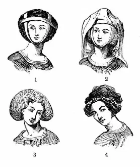 Images Dated 19th July 2006: Womens hairstyles, late 13th-early 14th century, (1910)