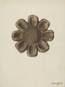 Clayton Clements Prints: Wood Carving - Flower, c. 1939. Creator: Clements Clayton