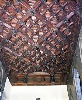 Antoni Prints: Wood coffered ceiling in one of the upstairs ceilings of the Güell Palace, built