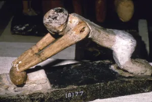 Grave Finding Prints: Wood Model of Woman Grinding Corn, Egyptian Tomb Finding, c1900 BC
