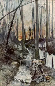 Aisne Gallery: In the wood of Roucy (Aisne), 15 April 1917, (1926).Artist: Francois Flameng