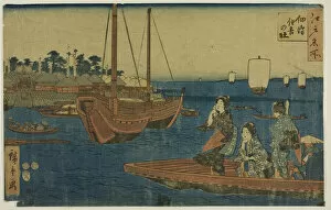 Ichiyusai Hiroshige Collection: Woodblock print, women in a boat. Creator: Ando Hiroshige