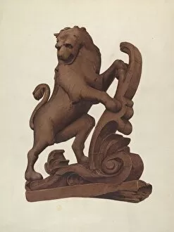 Alice Stearns Gallery: Woodcarving of a Lion, c. 1937. Creator: Alice Stearns