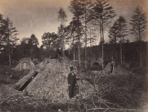 Temporary Prints: Woodchoppers Huts in a Virginia Forest. On the Orange & Alexandria Railroad. Wood Su