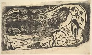 Horned Gallery: Woodcut with a Horned Head, 1898-99. Creator: Paul Gauguin