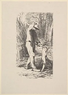 Jean Francois Prints: Woodcutter Making a Faggot, 1853. Creator: Jacques-Adrien Lavieille