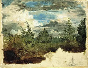 Oil On Canvas Mounted On Masonite Prints: A Wooded Hillside. Study. Creator: Kilian Christoffer Zoll