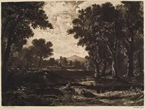 William B Hole Prints: A Wooded Landscape with Castle, (c1830s), c1889. Creator: William Brassey Hole