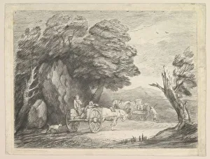 Carts Prints: Wooded Landscape with Two Country Carts and Figures, August 1, 1797