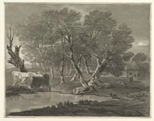 Wooded Landscape with Cows beside a Pool, Figures and Cottage, 1775-80