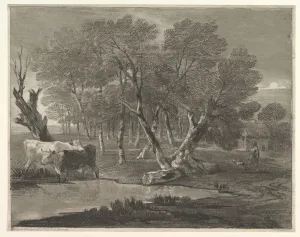Wooded Landscape with Cows beside a Pool, Figures and Cottage, 1775-80 Wooded Landscape with Cows beside a Pool, Figures and Cottage, 1775-80