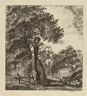 Herm Collection: Wooded Landscape with a Herd of Goats and a Herm, 1764. Creator: Salomon Gessner