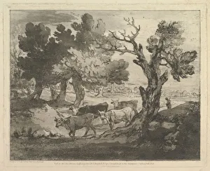 Gainsborough Prints: Wooded Landscape with Herdsmen and Cows, August 1, 1797. Creator: Thomas Gainsborough