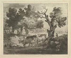 Josiah Collection: Wooded Landscape with Herdsmen and Cows, August 1, 1797. Creator: Thomas Gainsborough