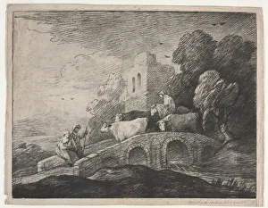 Wooded Landscape with Herdsmen Driving Cattle, 1779-1780. Creator: Thomas Gainsborough (British