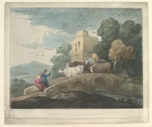Boydell Gallery: Wooded Landscape with Herdsmen Driving Cattle over a Bridge