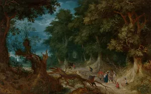Cracked Prints: Wooded Landscape with Hunters and Fortune Teller, c1610-1626. Creator: Abraham Govaerts