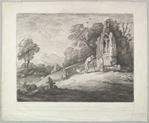 Wooded Landscape with a Peasant Reading a Tombstone, Rustic Lovers and a Ruined