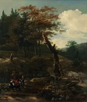 Images Dated 25th March 2021: Wooded Landscape with Travelers, late 1640s. Creator: Adam Pynacker