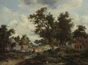 Meindert Hobbema Prints: A Wooded Landscape with Travellers on a Path through a Hamlet