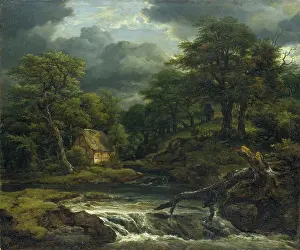 Stormy Prints: Wooded Landscape with Waterfall and Approaching Storm, c1655. Creator: Jacob van Ruisdael