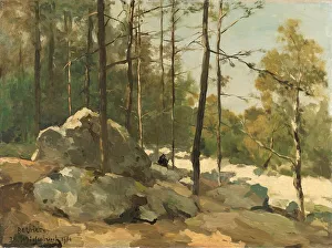 Boulders Prints: Wooded View near Barbizon, 1900. Creator: Jan Hendrik Weissenbruch