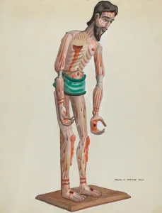 Na And Xef Prints: Wooden Christo, Painted (Front view), c. 1937. Creator: Majel G. Claflin