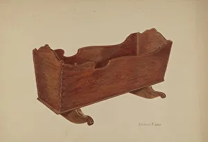 Woodcarving Prints: Wooden Cradle, c. 1938. Creator: Edmond Lorts