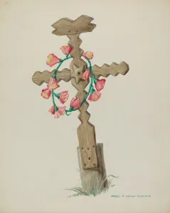 Headstone Prints: Wooden Cross used as Headstone (Hand Made), c. 1937. Creator: Majel G. Claflin