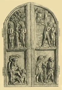 Cain Collection: Wooden diptych with scenes from the Book of Genesis, mid 19th century, (1881). Creator: W Wise