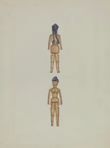 Pigtail Prints: Wooden Doll, c. 1937. Creator: Evelyn Bailey