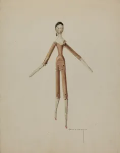 Semple Bertha Prints: Wooden Doll, c. 1939. Creator: Bertha Semple