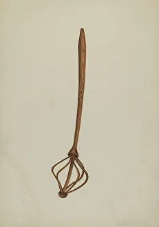 Wafer Iron Prints: Wooden Egg Beater, c. 1940. Creator: Luther D. Wenrich