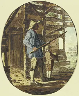 Enclosure Prints: In a wooden enclosure, a man stands with a stick in a defensive posture