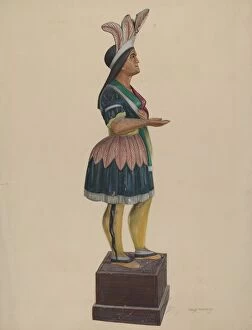 Chris Makrenos Gallery: Wooden Indian, c. 1937. Creator: Chris Makrenos