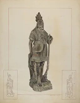 Wooden Indian Prints: Wooden Indian Chief, c. 1937. Creator: Ernest A Towers Jr